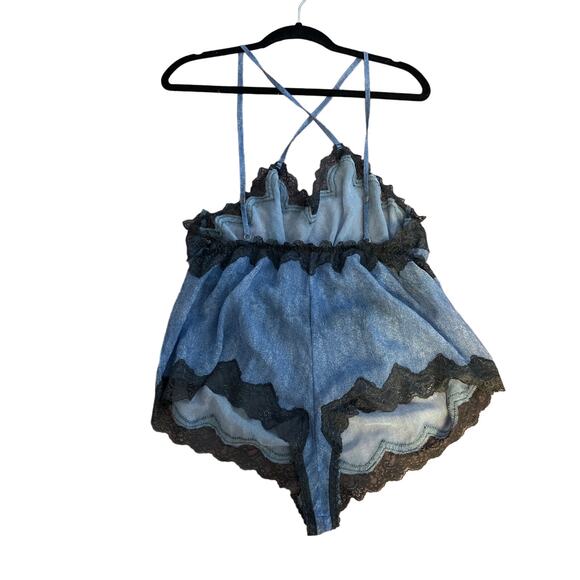 Savage X Fenty Sheer V Neck Lace Chiffon Baby Doll Romper Open Back - Picture 2 of 3